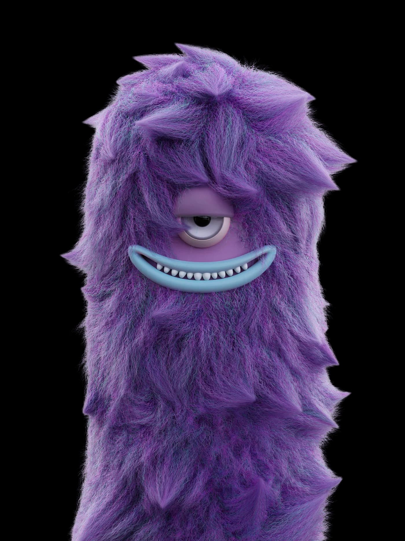 Steffen, das Maskottchen von ZakonIT: eine zottelige violette Figur mit einem großen Auge und breitem Grinsen.